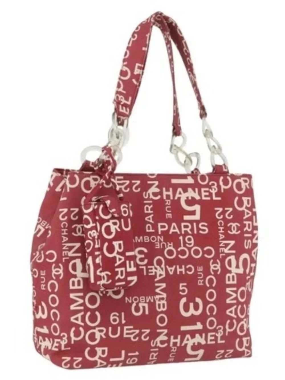 CHANEL By Sea Line Tote Bag Canvas Red CC Auth BA11415A